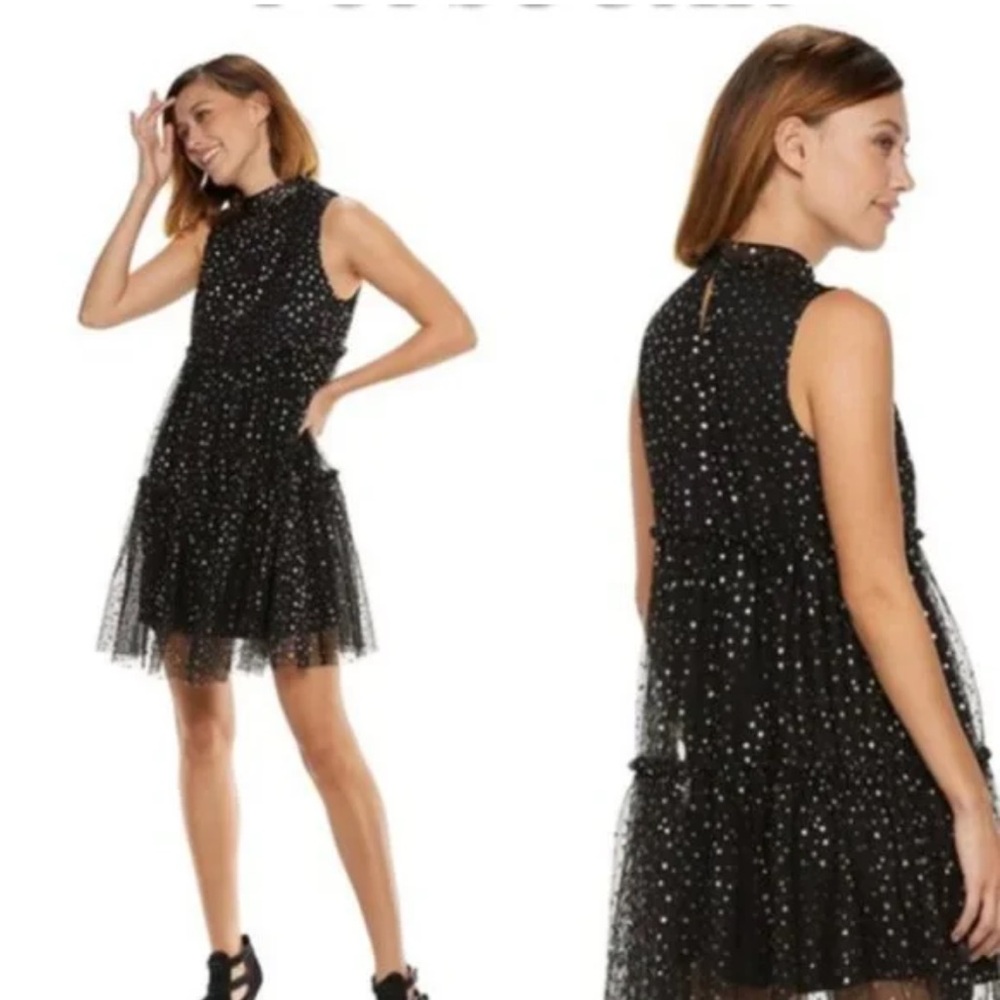 Pop Sugar Metallic Gold Star Tiered Dress Sz XL